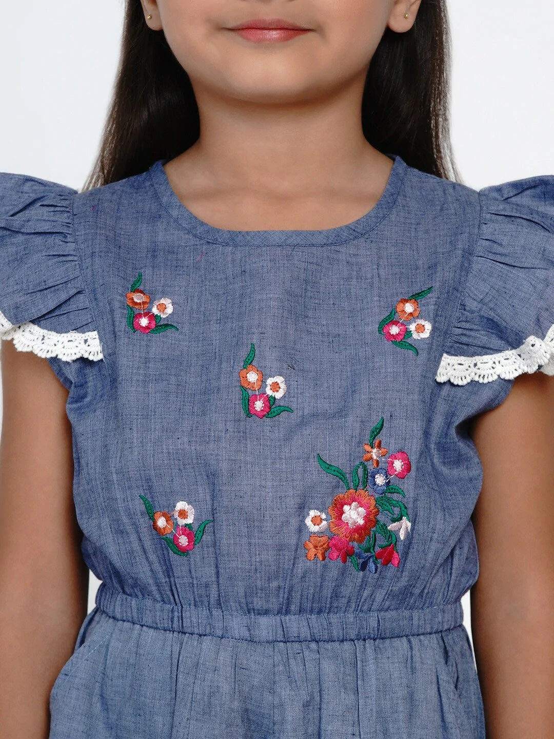 NOZ2TOZ Blue & White Solid Basic Jumpsuit For Girls - Distacart