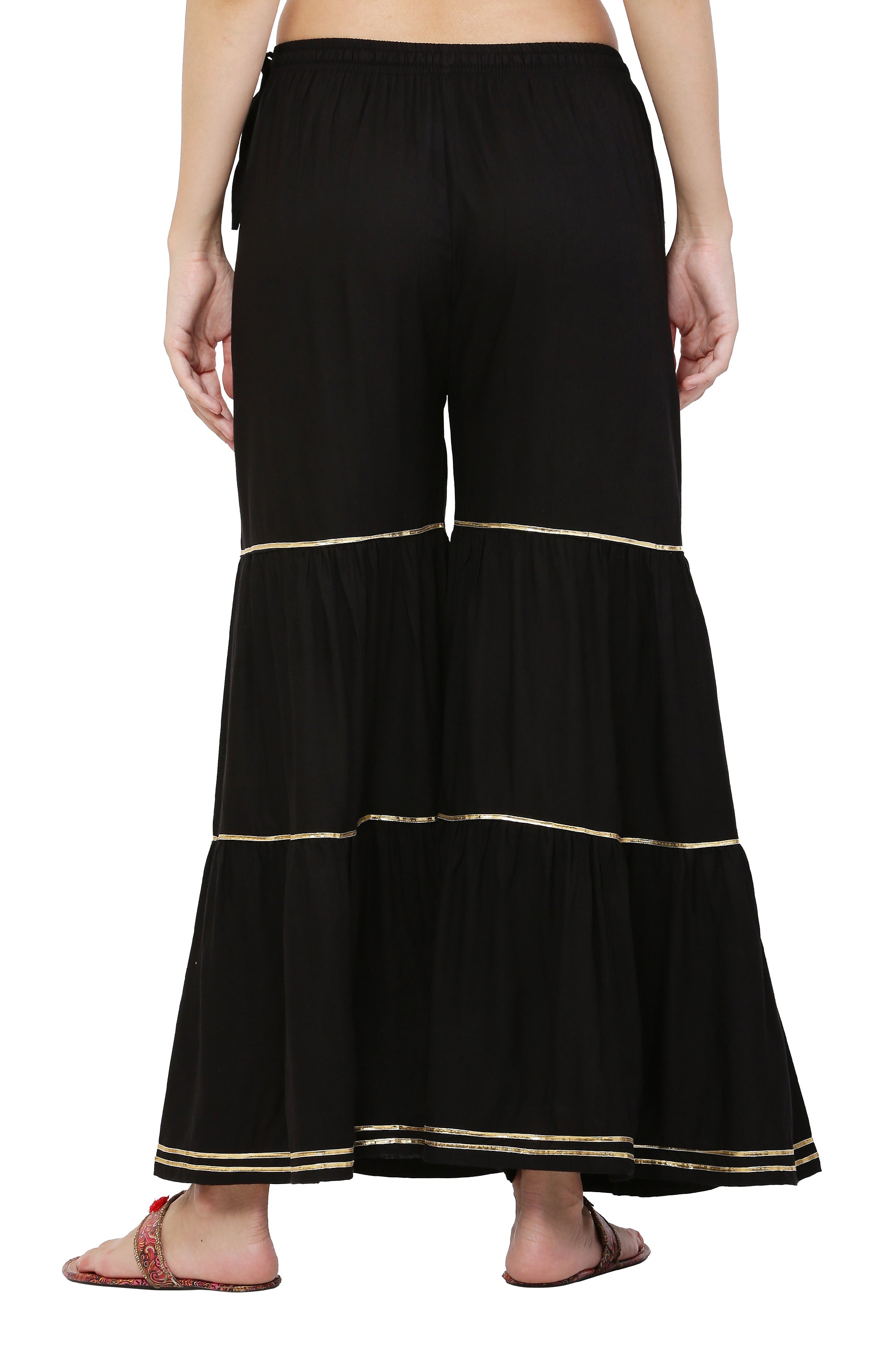 PAVONINE Black Color 3-Panels Golden Gota Flared Sharara For Women - Distacart