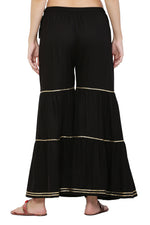 Thumbnail for PAVONINE Black Color 3-Panels Golden Gota Flared Sharara For Women - Distacart