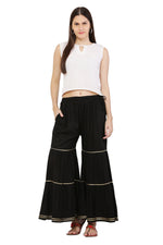 Thumbnail for PAVONINE Black Color 3-Panels Golden Gota Flared Sharara For Women - Distacart