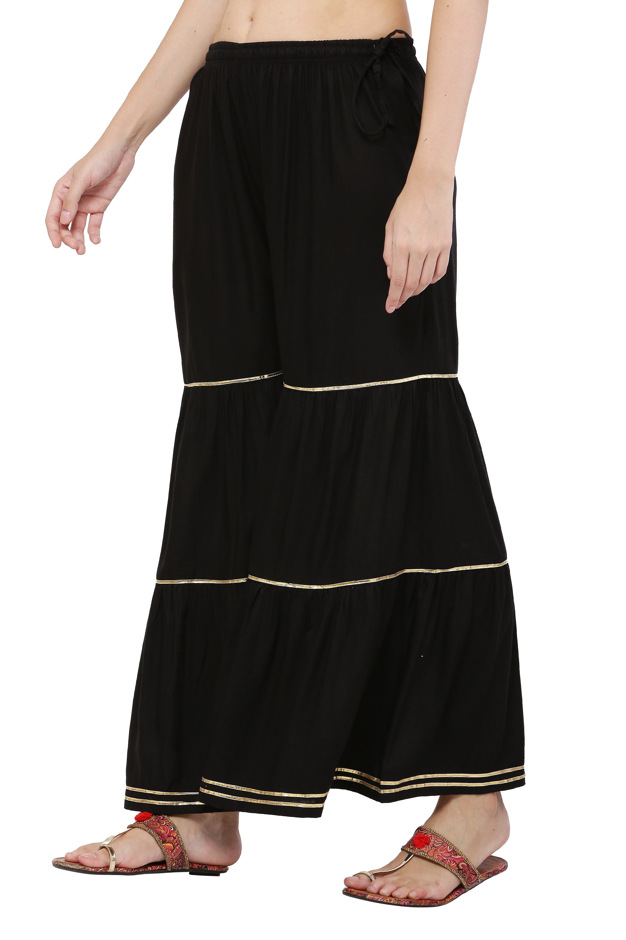PAVONINE Black Color 3-Panels Golden Gota Flared Sharara For Women - Distacart