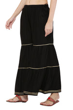 Thumbnail for PAVONINE Black Color 3-Panels Golden Gota Flared Sharara For Women - Distacart