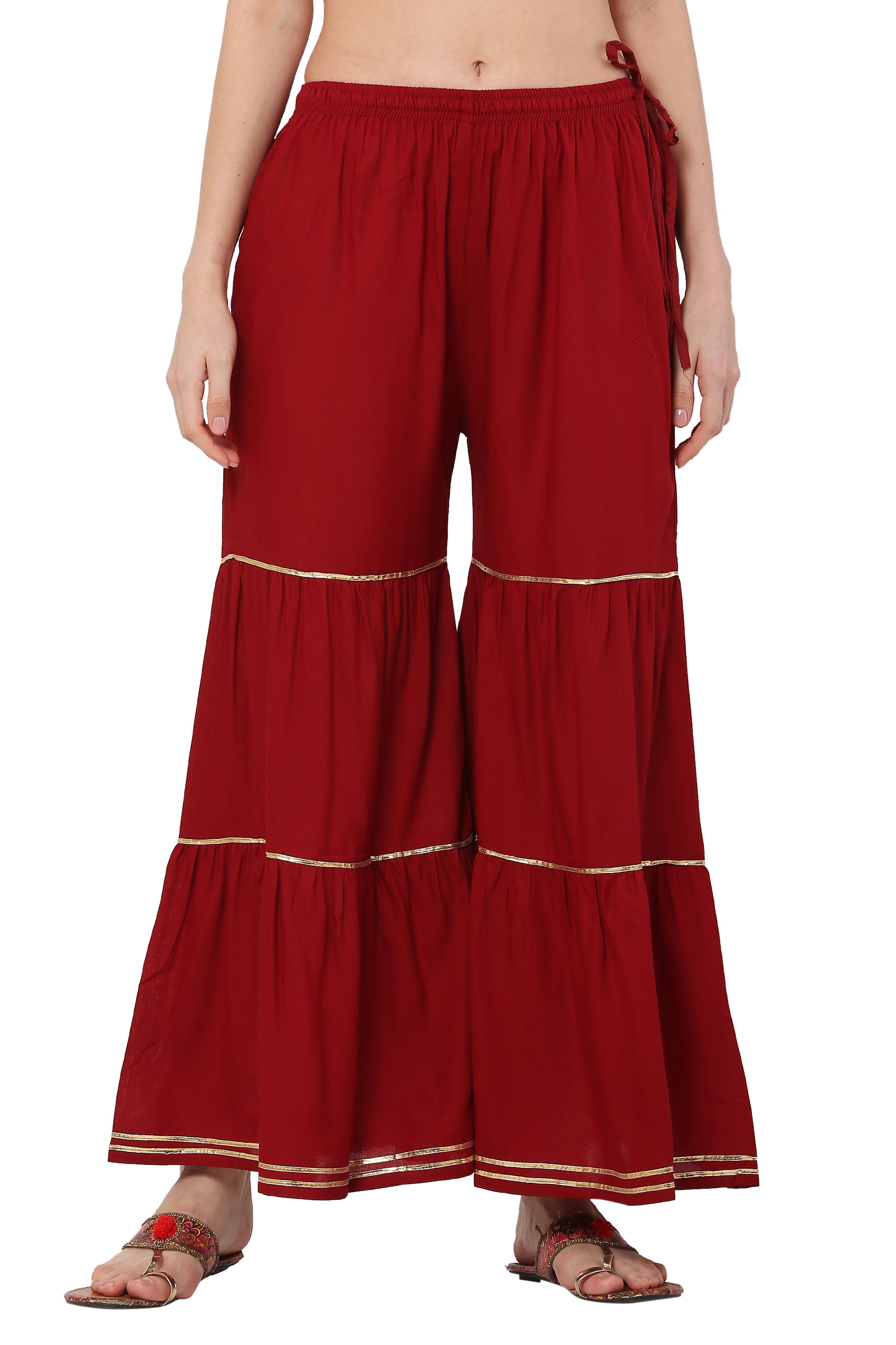 PAVONINE Maroon Color 3-Panels Golden Gota Flared Sharara For Women - Distacart