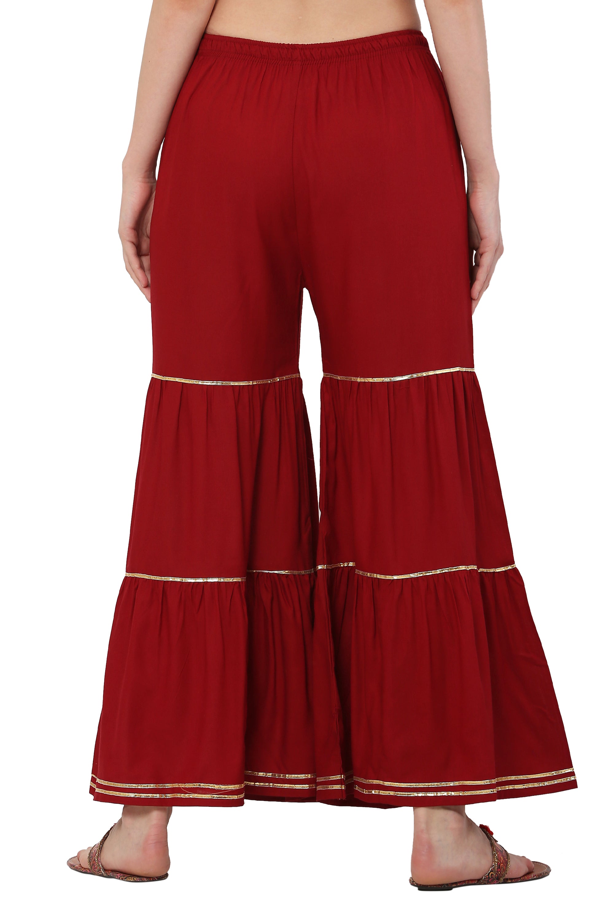 PAVONINE Maroon Color 3-Panels Golden Gota Flared Sharara For Women - Distacart