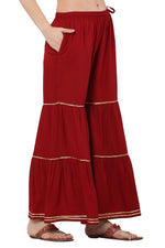 Thumbnail for PAVONINE Maroon Color 3-Panels Golden Gota Flared Sharara For Women - Distacart