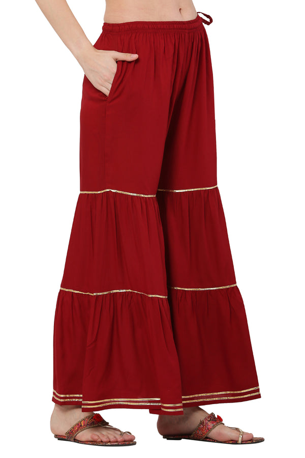 PAVONINE Maroon Color 3-Panels Golden Gota Flared Sharara For Women - Distacart