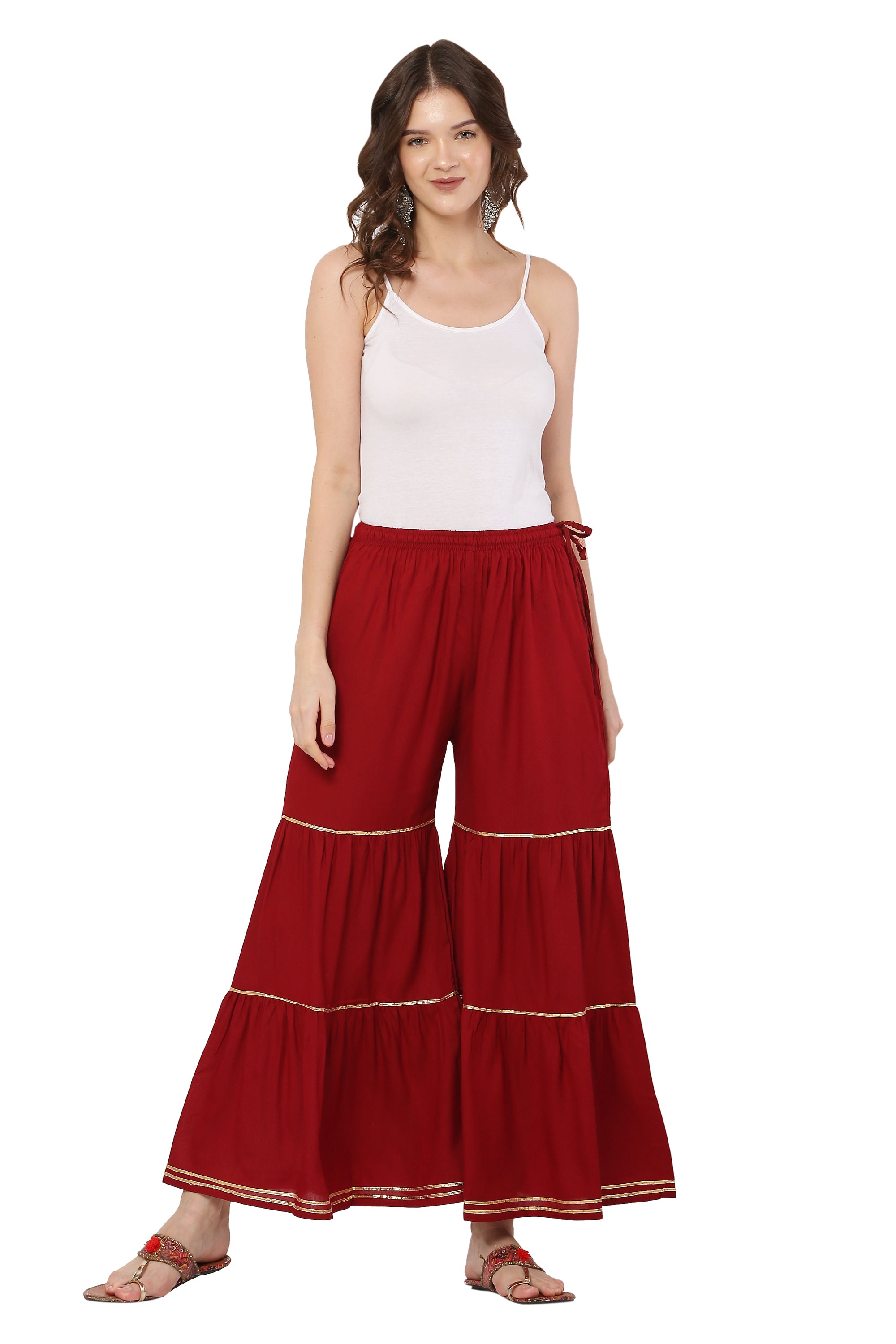 PAVONINE Maroon Color 3-Panels Golden Gota Flared Sharara For Women - Distacart