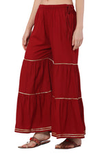 Thumbnail for PAVONINE Maroon Color 3-Panels Golden Gota Flared Sharara For Women - Distacart