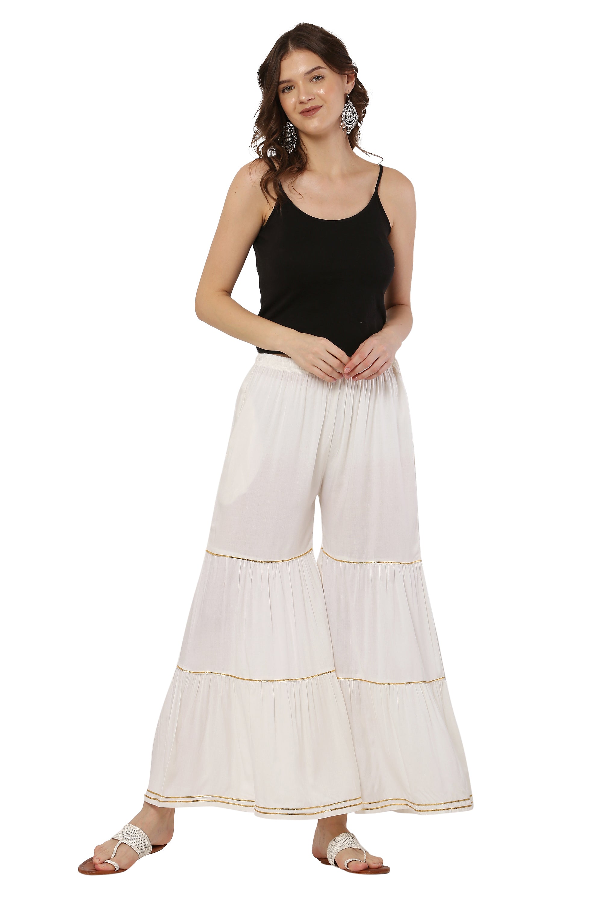 PAVONINE Off White Color 3-Panels Golden Gota Flared Sharara For Women - Distacart