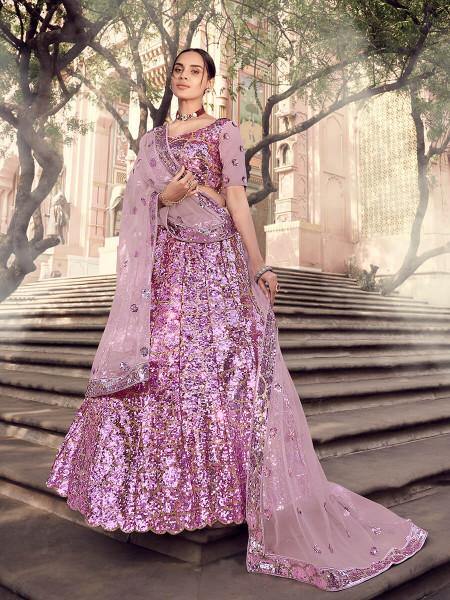 Myra Lilac Soft Net Heavy Embroidered Lehenga - Distacart