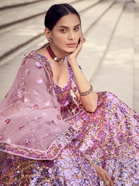 Myra Lilac Soft Net Heavy Embroidered Lehenga - Distacart
