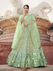 Myra Pista Green Soft Net Heavy Embroidered Lehenga - Distacart