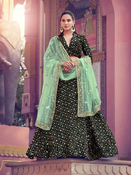 Myra Black Heavy Embroidered Fur Lehenga - Distacart