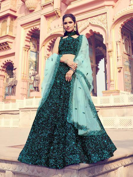 Myra Black Heavy Embroidered Fur Lehenga - Distacart