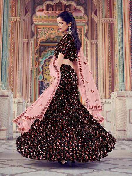 Myra Black Heavy Embroidered Fur Lehenga - Distacart