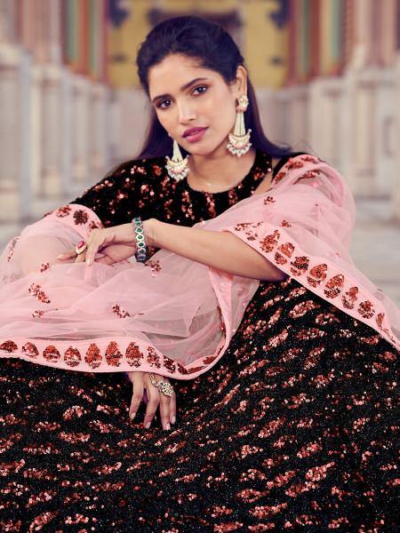 Myra Black Heavy Embroidered Fur Lehenga - Distacart