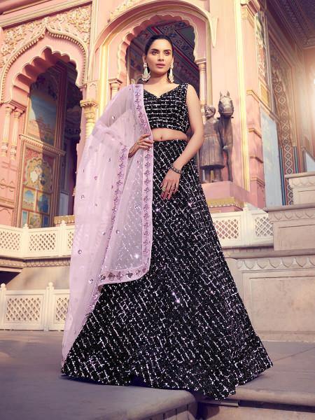 Myra Black Heavy Embroidered Fur Lehenga - Distacart