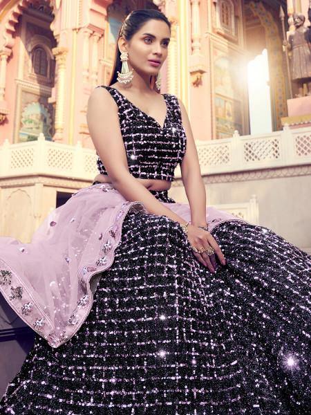 Myra Black Heavy Embroidered Fur Lehenga - Distacart