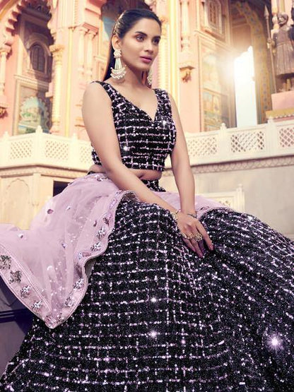 Myra Black Heavy Embroidered Fur Lehenga - Distacart