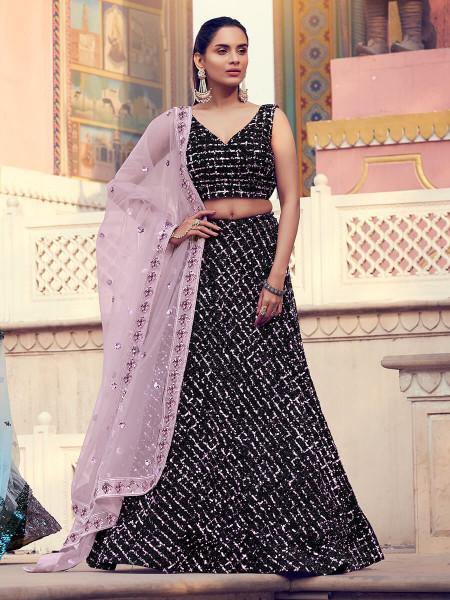 Myra Black Heavy Embroidered Fur Lehenga - Distacart