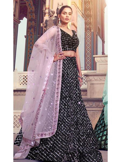 Myra Black Heavy Embroidered Fur Lehenga - Distacart