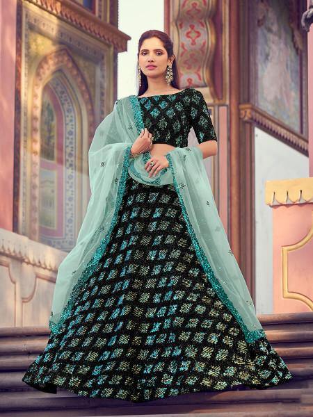 Myra Black Heavy Embroidered Fur Lehenga - Distacart