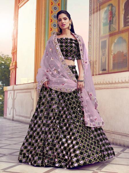 Myra Black Heavy Embroidered Fur Lehenga - Distacart