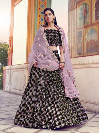 Myra Black Heavy Embroidered Fur Lehenga - Distacart