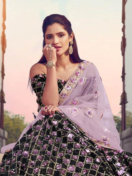 Myra Black Heavy Embroidered Fur Lehenga - Distacart