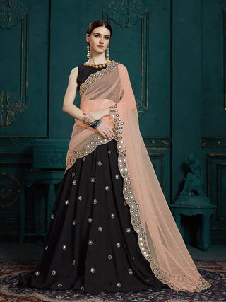 Myra Black Georgette Embroidered Lehenga - Distacart