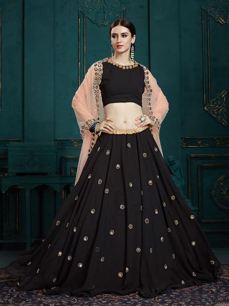 Myra Black Georgette Embroidered Lehenga - Distacart