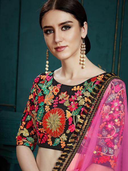 Myra Black Georgette Embroidered Lehenga - Distacart