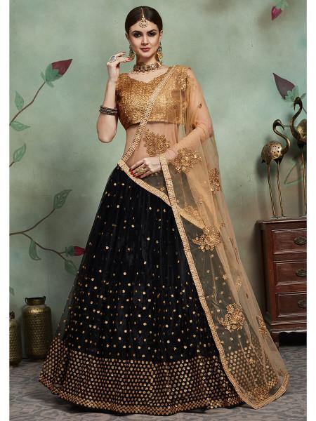 Myra Black Soft Net Heavy Embroidered Lehenga - Distacart