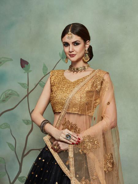 Myra Black Soft Net Heavy Embroidered Lehenga - Distacart