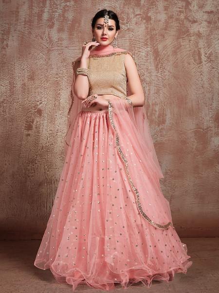 Myra Baby Pink Soft Net Heavy Embroidered Lehenga - Distacart