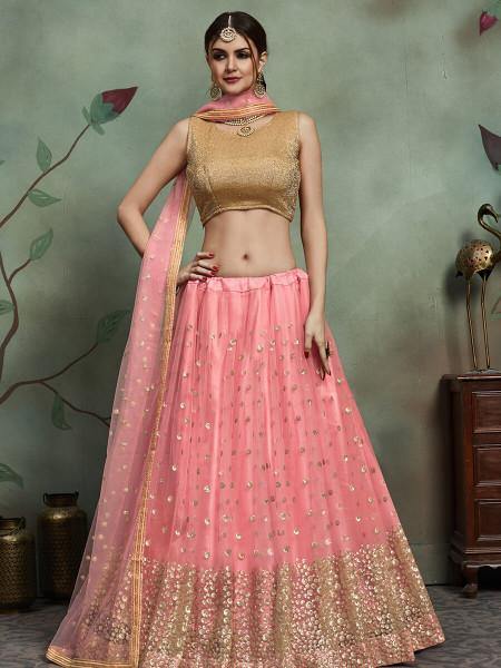 Myra Baby Pink Soft Net Heavy Embroidered Lehenga - Distacart