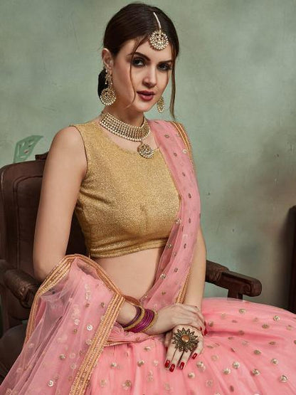 Myra Baby Pink Soft Net Heavy Embroidered Lehenga - Distacart