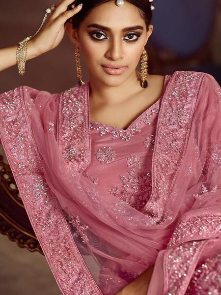 Myra Pink Soft Net Heavy Embroidered Lehenga - Distacart