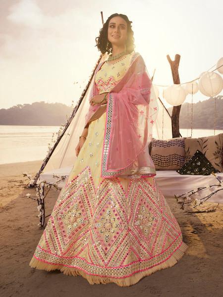 Myra Off White Embroidered Organza Lehenga - Distacart