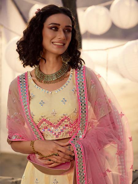 Myra Off White Embroidered Organza Lehenga - Distacart