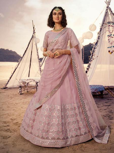 Myra Baby Pink Embroidered Organza Lehenga - Distacart