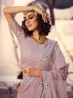 Thumbnail for Myra Baby Pink Embroidered Organza Lehenga - Distacart