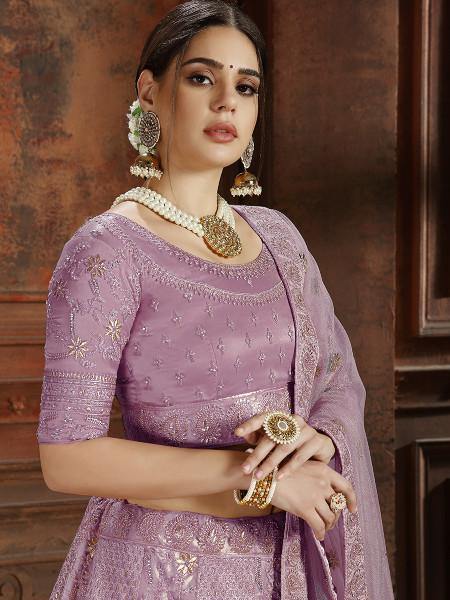 Myra Purple Soft Net Heavy Embroidered Lehenga - Distacart