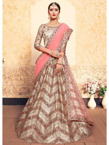 Myra Tortilla Brown Satin Embroidered Lehenga - Distacart