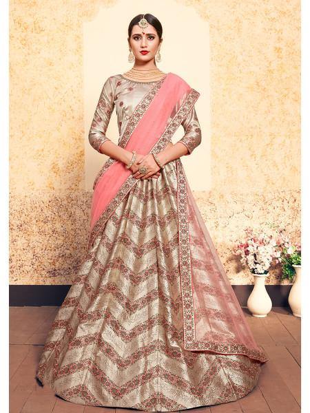 Myra Tortilla Brown Satin Embroidered Lehenga - Distacart