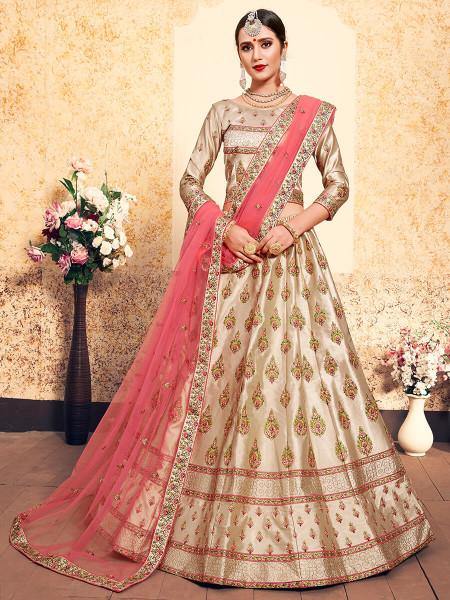 Myra Tortila Brown Satin Embroidered Lehenga - Distacart