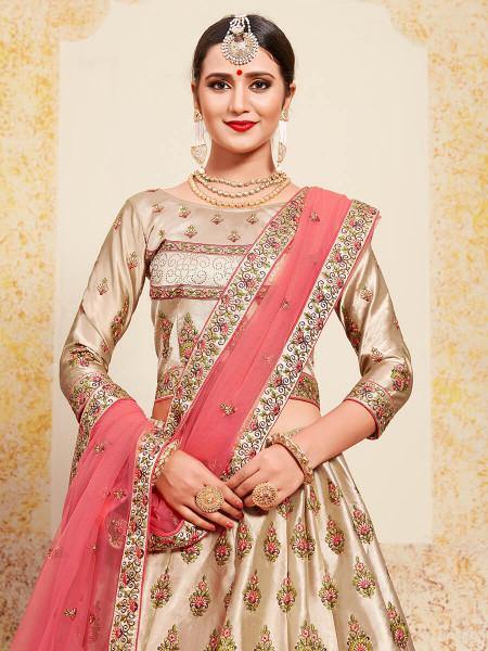 Myra Tortila Brown Satin Embroidered Lehenga - Distacart