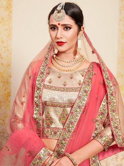 Myra Tortila Brown Satin Embroidered Lehenga - Distacart