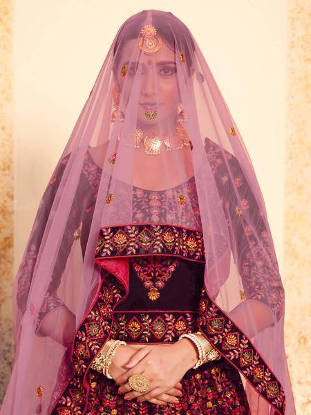 Myra Brown Satin Embroidered Lehenga - Distacart