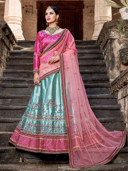 Myra Skyblue Embroidered Lehenga - Distacart